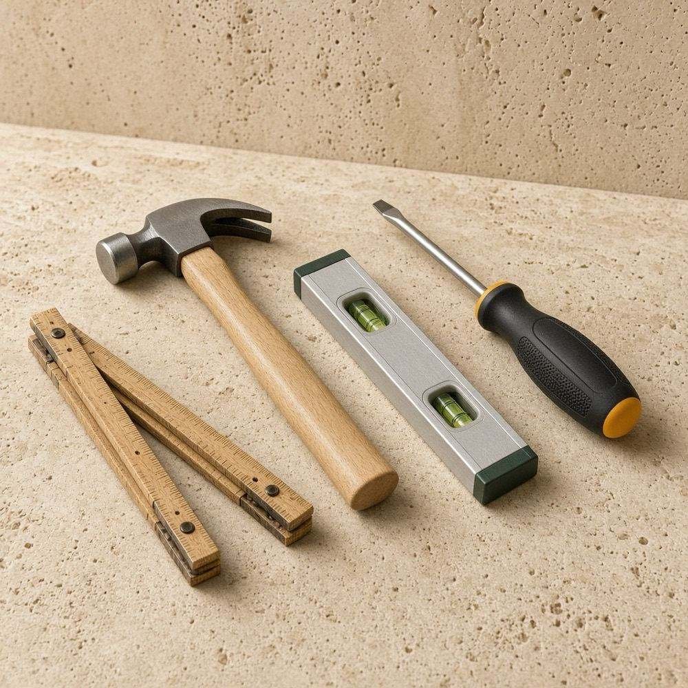 Kit d'outils de base (tournevis, marteau, niveau, mètre)